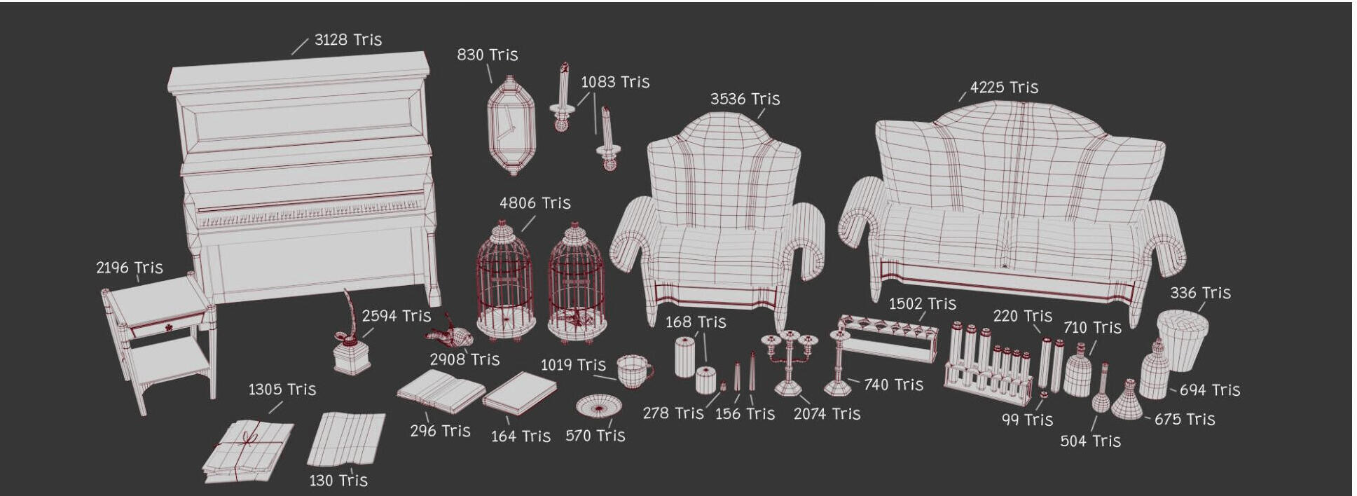 Wireframe Low-Poly Assets - Echoes of a Silent Garden